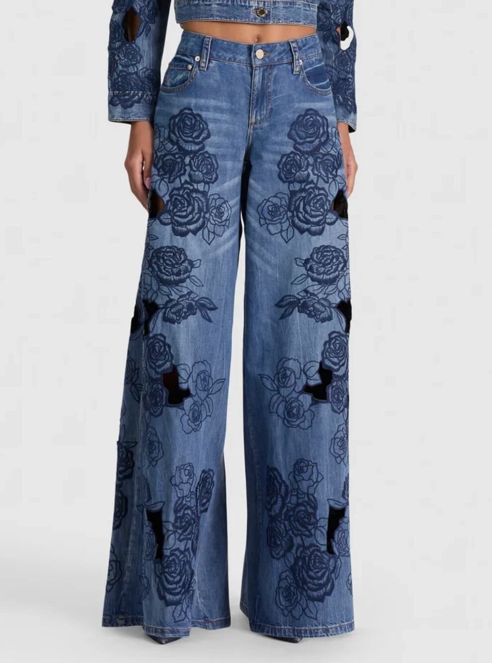 Alice + Olivia SIDNEY LR EMBR CUTOUT ULTRA BAGGY JEAN